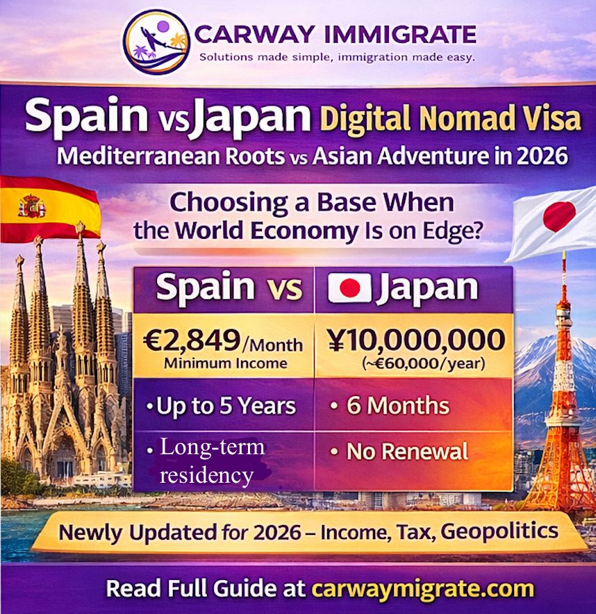 Spain vs Japan Digital Nomad Visa. Mediterranean Roots vs Asian Adventure: Choosing a Base When the World Economy Is on Edge